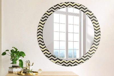 Round mirror printed frame Zig-zag pattern