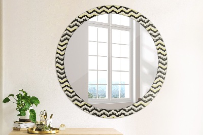 Round mirror printed frame Zig-zag pattern