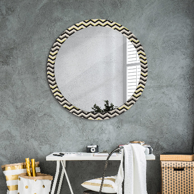 Round mirror printed frame Zig-zag pattern