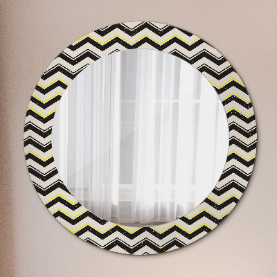 Round mirror printed frame Zig-zag pattern