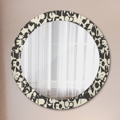 Round decorative wall mirror Abstract typography