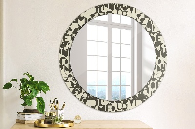 Round decorative wall mirror Abstract typography