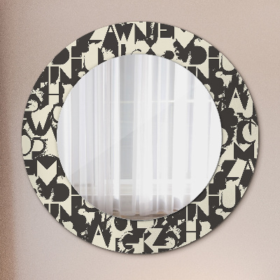 Round decorative wall mirror Abstract typography