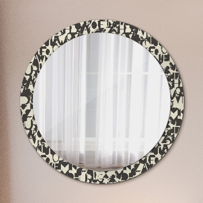 Round decorative wall mirror Abstract typography