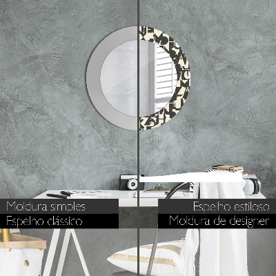 Round decorative wall mirror Abstract typography