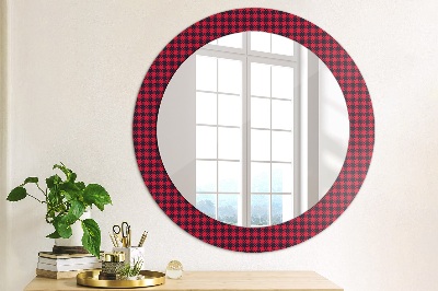 Round decorative wall mirror Red plaid