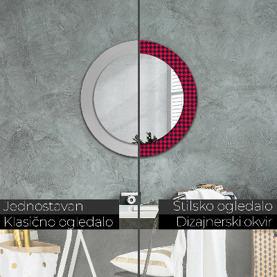 Round decorative wall mirror Red plaid