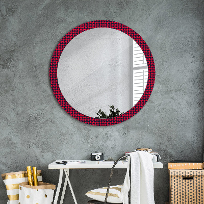 Round decorative wall mirror Red plaid