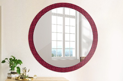 Round decorative wall mirror Red plaid