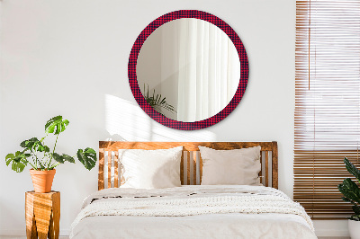 Round decorative wall mirror Red plaid