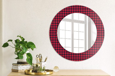 Round decorative wall mirror Red plaid