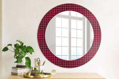 Round decorative wall mirror Red plaid