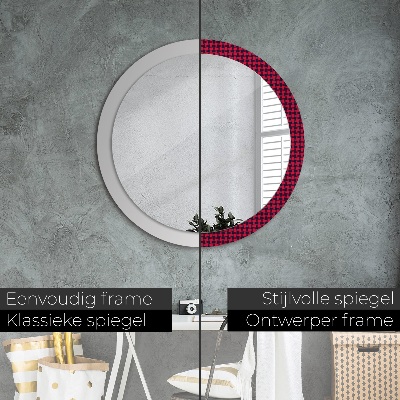 Round decorative wall mirror Red plaid