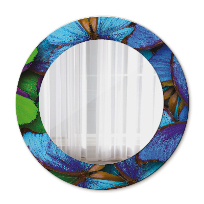 Round mirror printed frame Blue and green butterfly