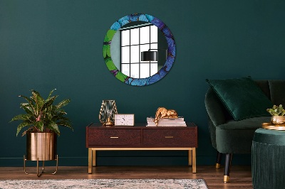 Round mirror printed frame Blue and green butterfly