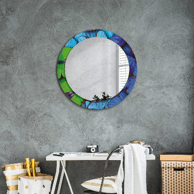 Round mirror printed frame Blue and green butterfly