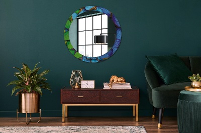 Round mirror printed frame Blue and green butterfly