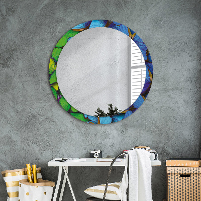 Round mirror printed frame Blue and green butterfly