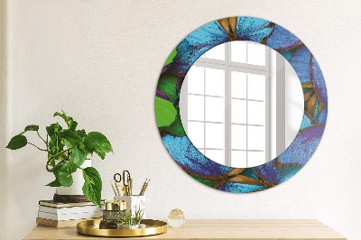 Round mirror printed frame Blue and green butterfly