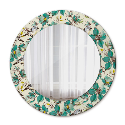 Round decorative wall mirror Flowers and birds