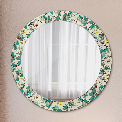 Round decorative wall mirror Flowers and birds