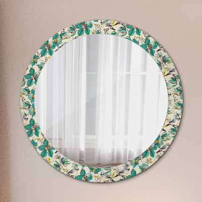 Round decorative wall mirror Flowers and birds