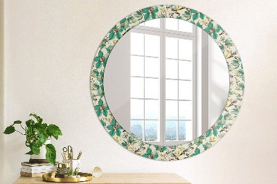 Round decorative wall mirror Flowers and birds