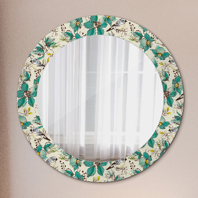 Round decorative wall mirror Flowers and birds