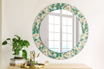 Round decorative wall mirror Flowers and birds