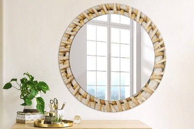 Round decorative wall mirror Natural plait