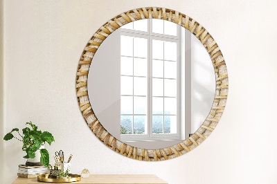 Round decorative wall mirror Natural plait