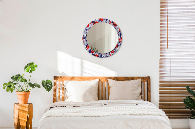 Round decorative wall mirror Philodendron and red flowers