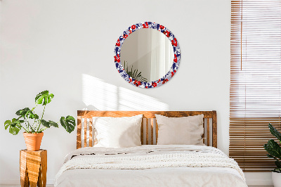 Round decorative wall mirror Philodendron and red flowers