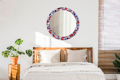 Round decorative wall mirror Philodendron and red flowers