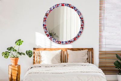 Round decorative wall mirror Philodendron and red flowers