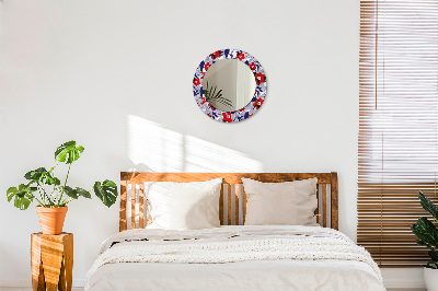 Round decorative wall mirror Philodendron and red flowers