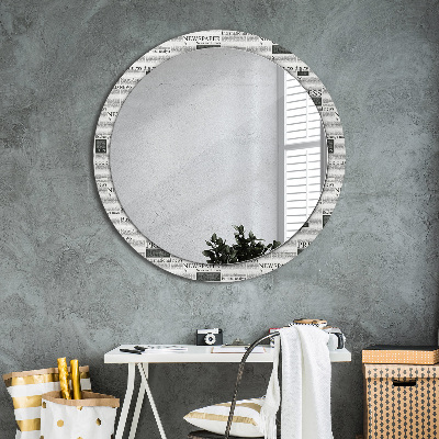 Round decorative wall mirror Newspaper pattern