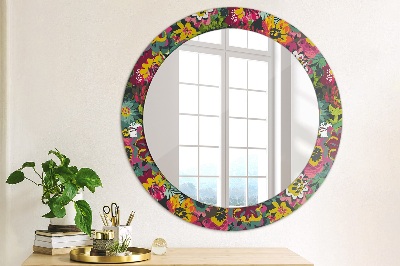 Round mirror print Hand painted flowers