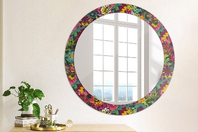 Round mirror print Hand painted flowers