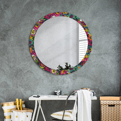 Round mirror print Hand painted flowers