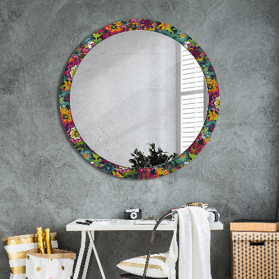 Round mirror print Hand painted flowers