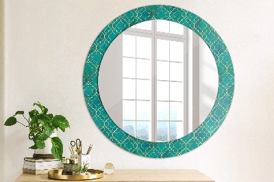 Round mirror decor Green and gold composition