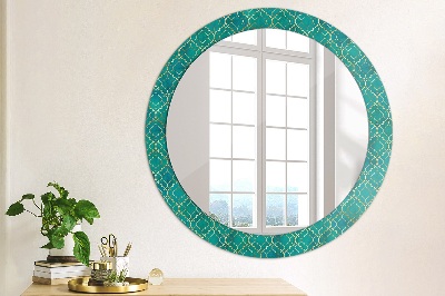 Round mirror decor Green and gold composition