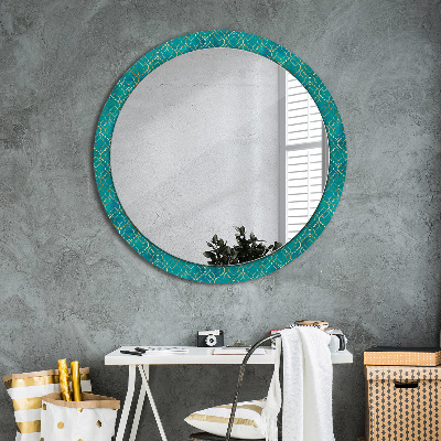 Round mirror decor Green and gold composition