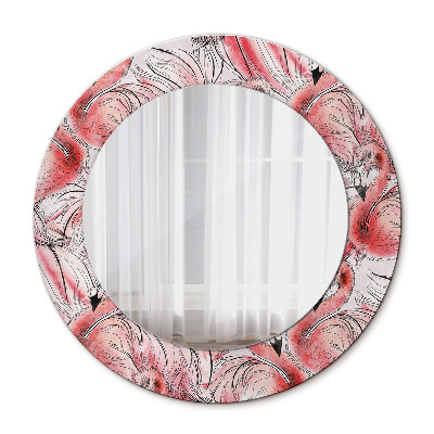 Round decorative wall mirror Flamingo pattern