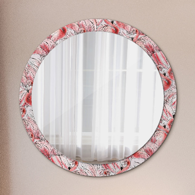 Round decorative wall mirror Flamingo pattern