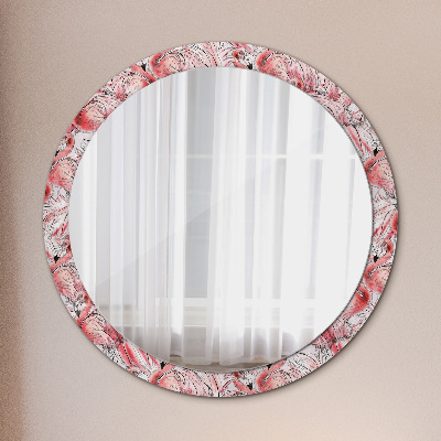 Round decorative wall mirror Flamingo pattern