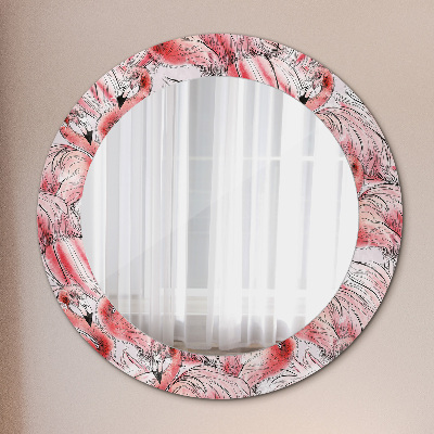 Round decorative wall mirror Flamingo pattern