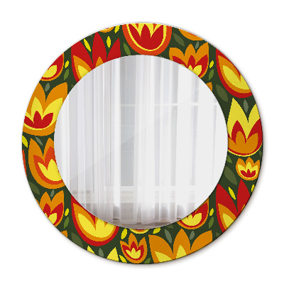 Round decorative wall mirror Retro tulips