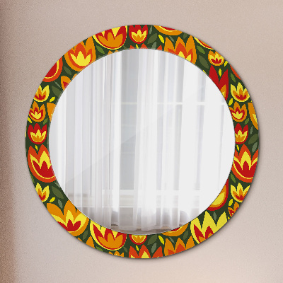 Round decorative wall mirror Retro tulips